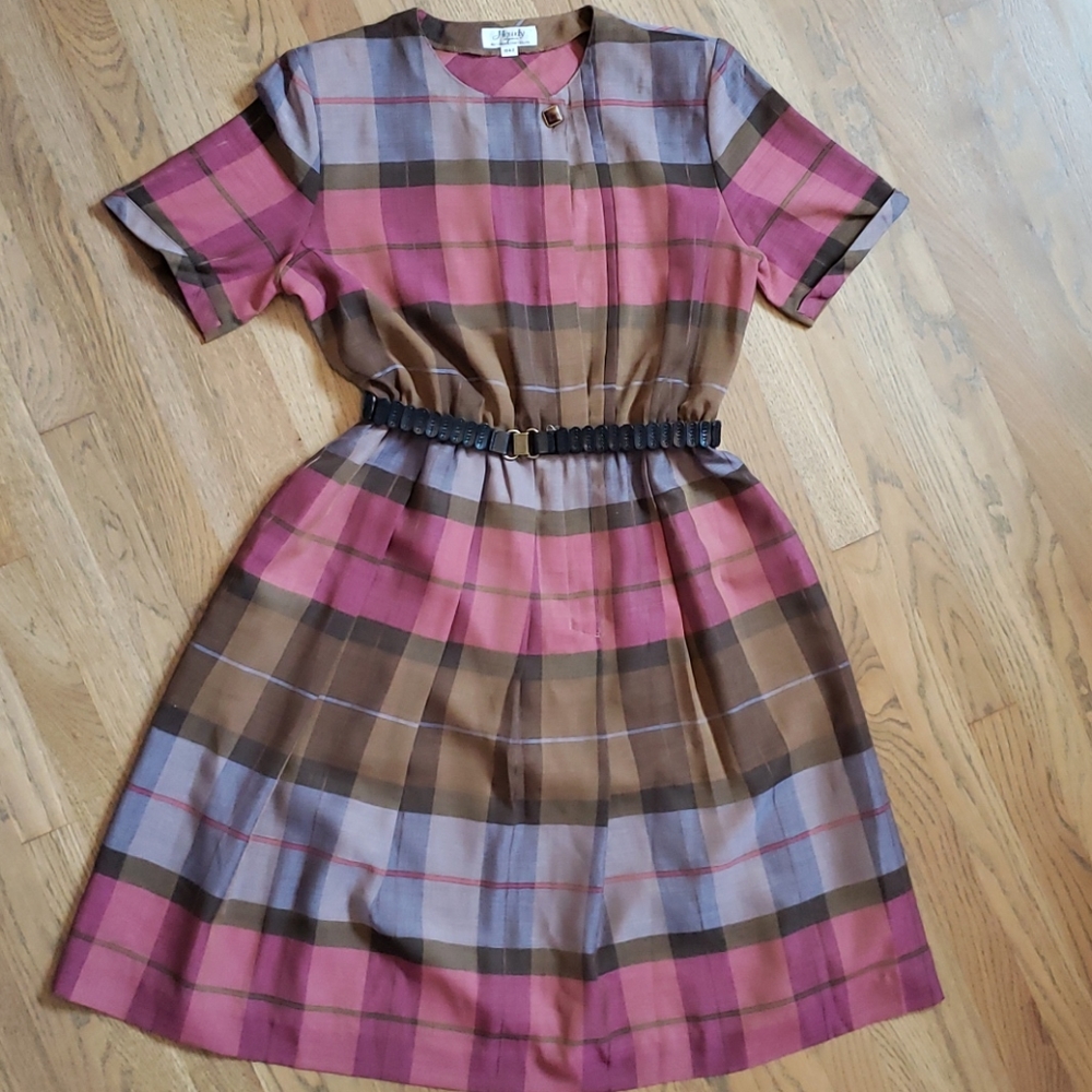 Vintage Dress - Brown & Pink Plaid